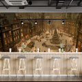 Victorian Winter Square Mural Wallpaper — Warm Golden Holiday Glow Mural Wallpaper - room preview 02