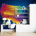 Rainbow Starburst USA Map Mural Wallpaper — Vibrant Cosmic Wall Art Mural Wallpaper - room preview 02