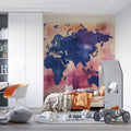 Watercolor World Map Mural Wallpaper — Abstract Navy and Magenta Mural Wallpaper - room preview 02