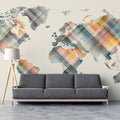 Pixel Plaid World Map Mural Wallpaper — Geometric Cartography Mural Wallpaper - room preview 02