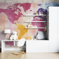 Abstract Watercolor World Map Mural Wallpaper — Vibrant Cartography Mural Wallpaper - room preview 02