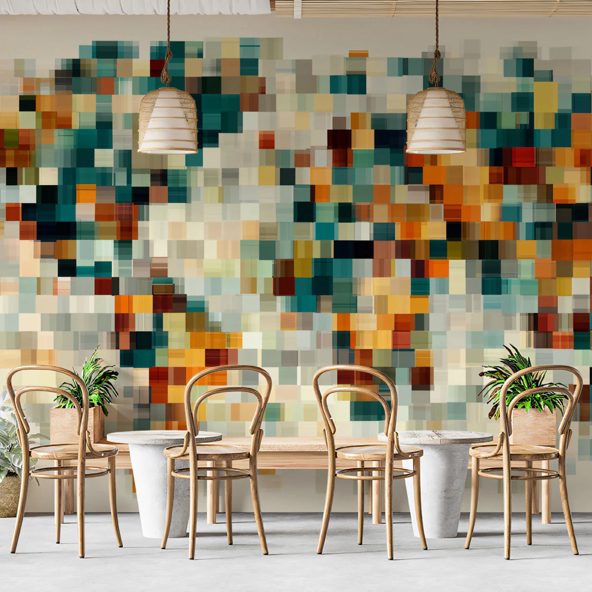 Pixelated World Map Mural Wallpaper — Modern Abstract Cartography Mural Wallpaper - room preview 02