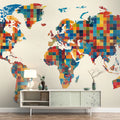 Patchwork World Map Mural Wallpaper — Geometric Global Art Mural Wallpaper - room preview 02