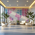 Plaid World Map Mural Wallpaper — Soft Pastel Geographic Art Mural Wallpaper - room preview 02