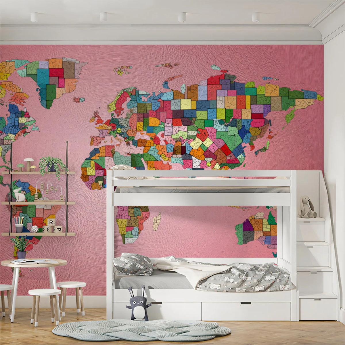Abstract Global Map Mural Wallpaper — Multi-Colored Geo Print Mural Wallpaper - room preview 02
