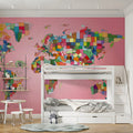 Abstract Global Map Mural Wallpaper — Multi-Colored Geo Print Mural Wallpaper - room preview 02