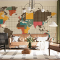 Mid-Century Grid World Map Mural Wallpaper — Retro Graphic Design Mural Wallpaper - room preview 02