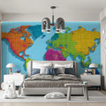 Pixelated World Map Mural Wallpaper — Vibrant Geo-Relief Design Mural Wallpaper - room preview 02