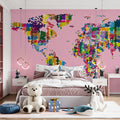 Pointillist World Map Mural Wallpaper — Colorful Artistic Texture Mural Wallpaper - room preview 02