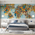 Abstract Global City Map Mural Wallpaper — Vibrant Urban Collage Mural Wallpaper - room preview 02