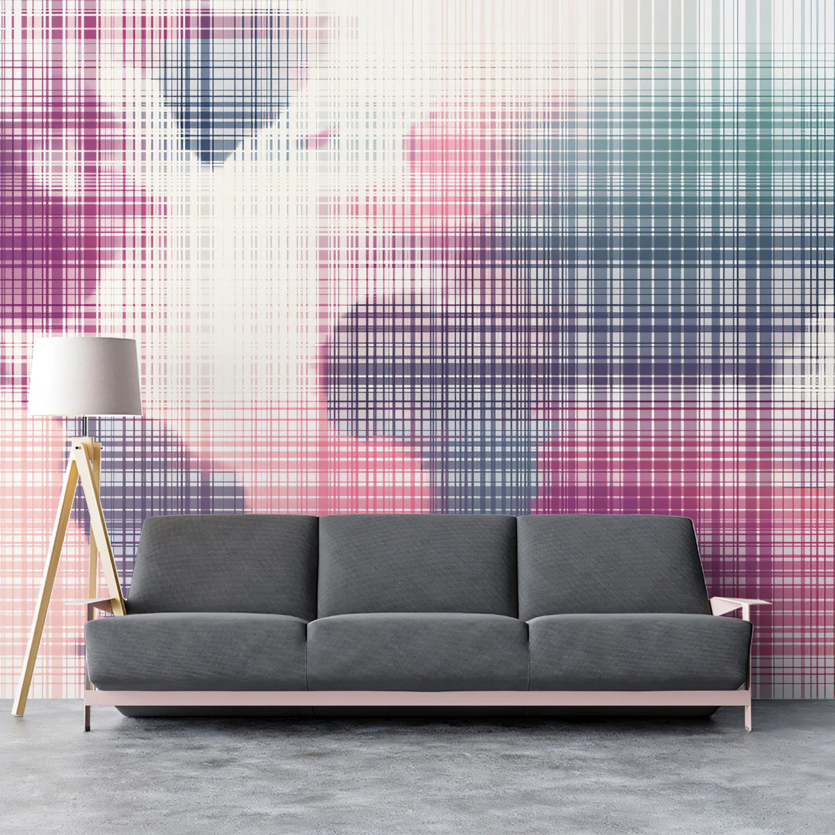 Blurred World Map Mural Wallpaper — Modern Crosshatch Art Mural Wallpaper - room preview 02