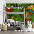Mosaic World Map Mural Wallpaper — Artistic Painted Global Design Mural Wallpaper - room preview 02