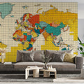 Vintage Political World Map Mural Wallpaper — Retro Mid-Century Grid Mural Wallpaper - room preview 02