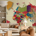 Graphic World Map Mural Wallpaper — Multi-Color Grid Design Mural Wallpaper - room preview 02