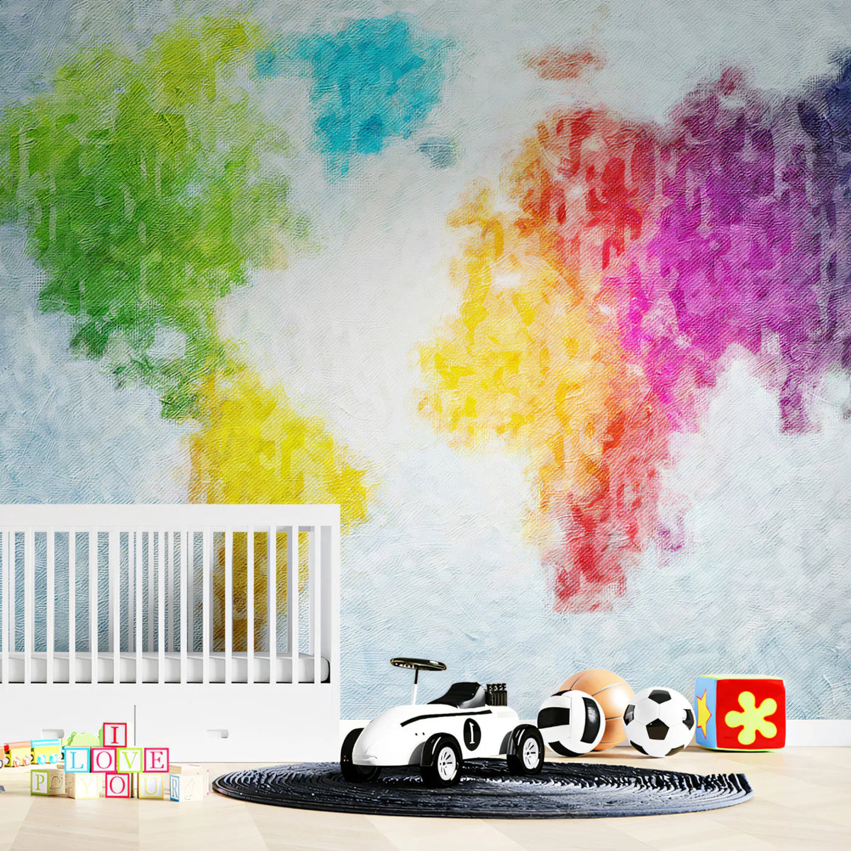 Impressionist World Map Mural Wallpaper — Colorful Painted Texture Mural Wallpaper - room preview 02