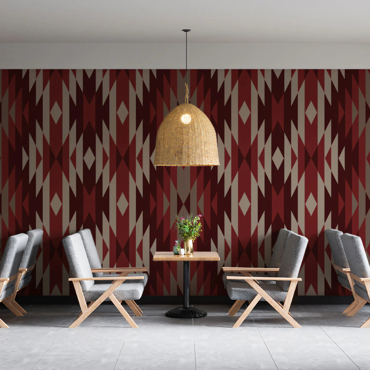 Southwest Geometric Diamond Mural Wallpaper — Earthy Tribal Motif Mural Wallpaper - room preview 02