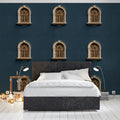Arched Window Grid Mural Wallpaper — Architectural Navy Blue Decor Mural Wallpaper - room preview 02