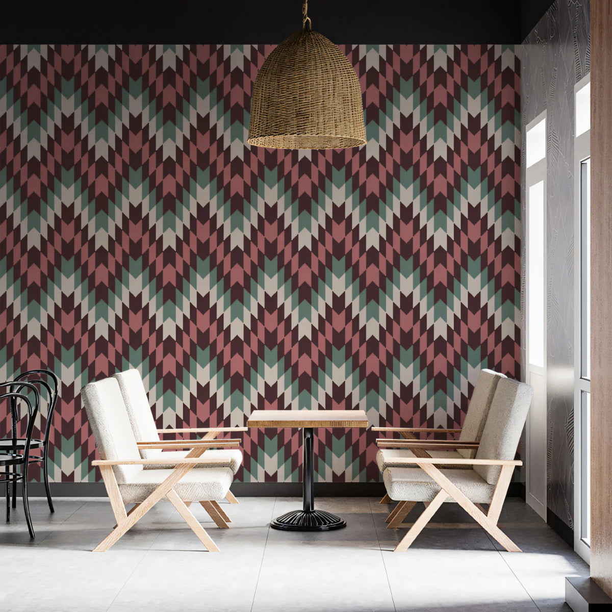 Woven Chevron Knit Mural Wallpaper — Earthy Geometric Pattern Mural Wallpaper - room preview 02
