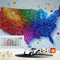 Rainbow Glitter USA Map Mural Wallpaper — Festive Pop Art Decor Mural Wallpaper - room preview 02