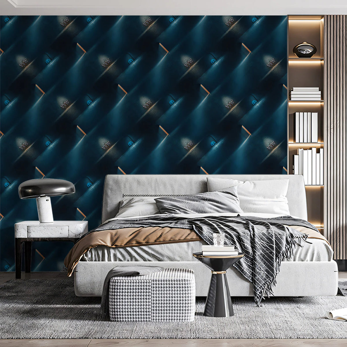 Abstract Blue Light Beam Mural Wallpaper — Modern Geometric Art Mural Wallpaper - room preview 02