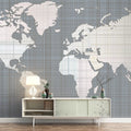 Linen Grid World Map Mural Wallpaper — Minimalist Decor Mural Wallpaper - room preview 02