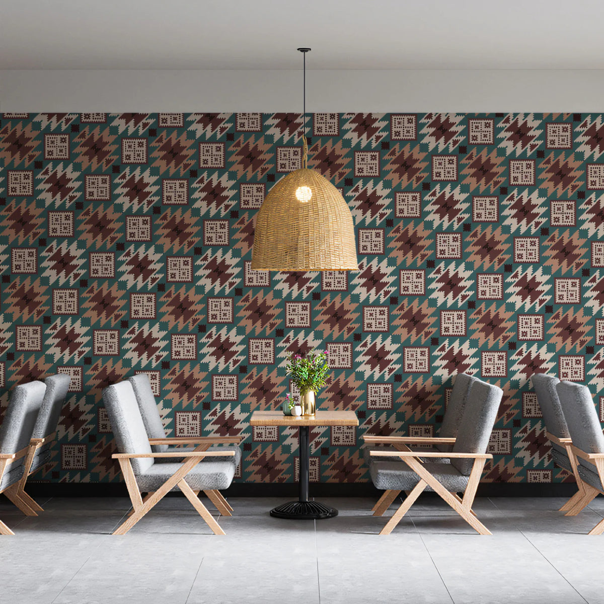 Geometric Houndstooth Mural Wallpaper — Woven Pattern Design Mural Wallpaper - room preview 02