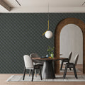 Micro Checkered Geometric Mural Wallpaper — Dark Architectural Style Mural Wallpaper - room preview 02