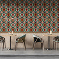 Southwest Geometric Medallion Mural Wallpaper — Earthy Teal Motif Mural Wallpaper - room preview 02