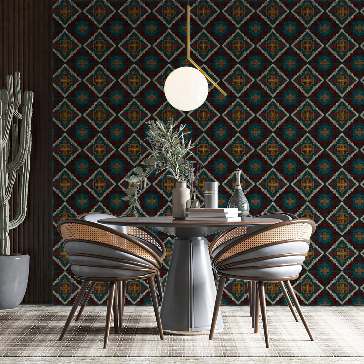 Micro Diamond Tapestry Mural Wallpaper — Dark Jewel Tone Repeat Mural Wallpaper - room preview 02