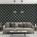 Intricate Folk Diamond Mural Wallpaper — Dark Traditional Repeat Mural Wallpaper - room preview 02