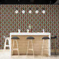 Intricate Geometric Tribal Mural Wallpaper — Earthy Teal and Red Mural Wallpaper - room preview 02