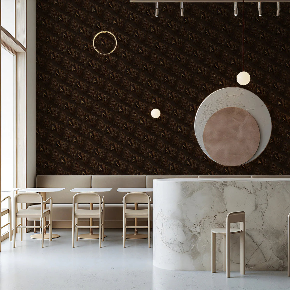 Vintage Letter Monogram Mural Wallpaper —Dark Sepia Motif Mural Wallpaper - room preview 02