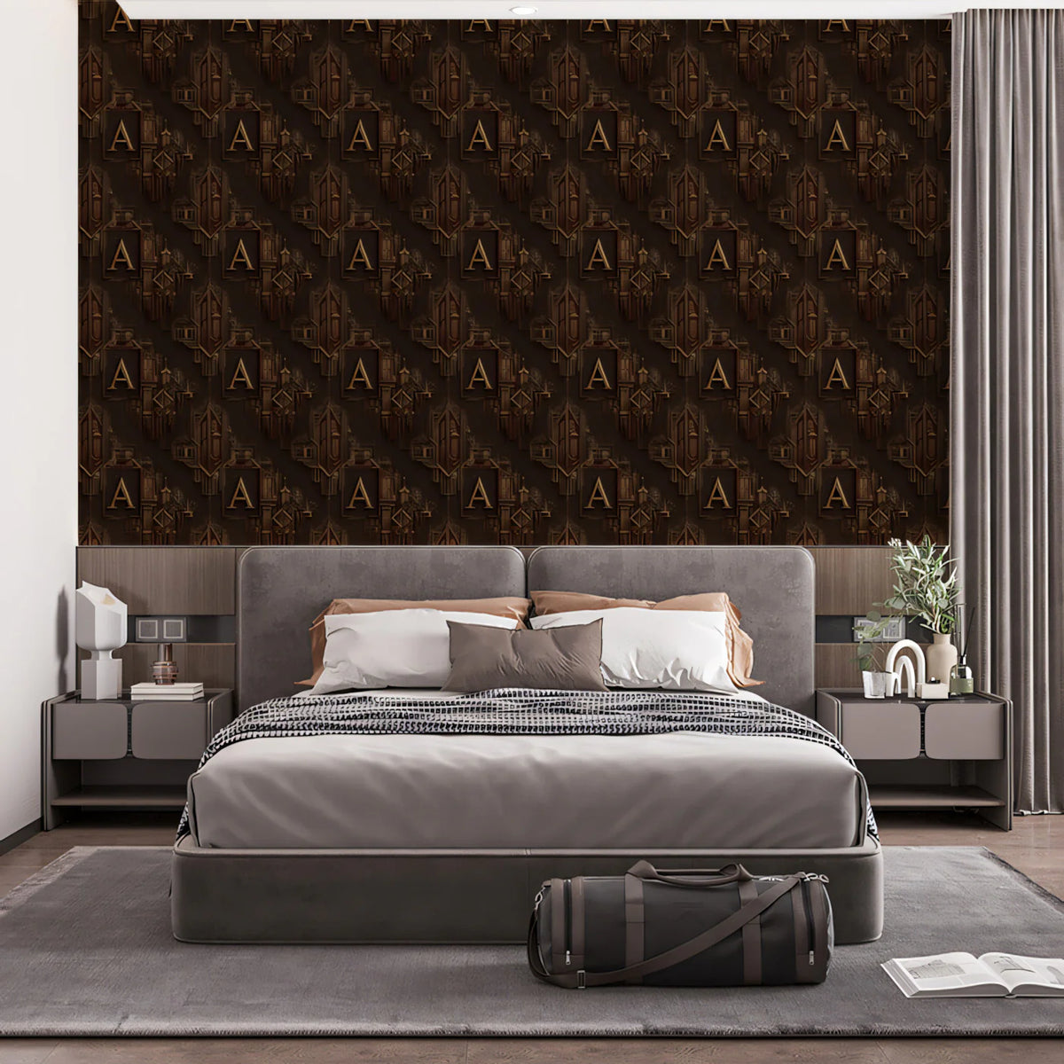 Gothic Letter A Repeat Mural Wallpaper — Dark Academia Aesthetic Mural Wallpaper - room preview 02