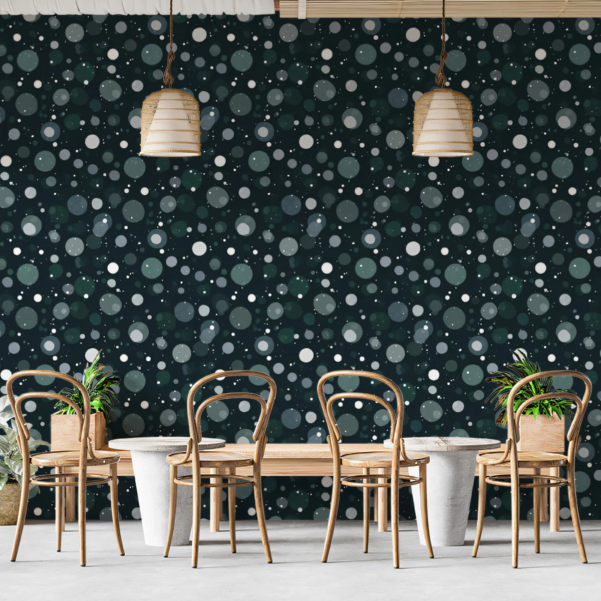 Cosmic Dot Abstract Mural Wallpaper — Moody Teal Night Sky Pattern Mural Wallpaper - room preview 02