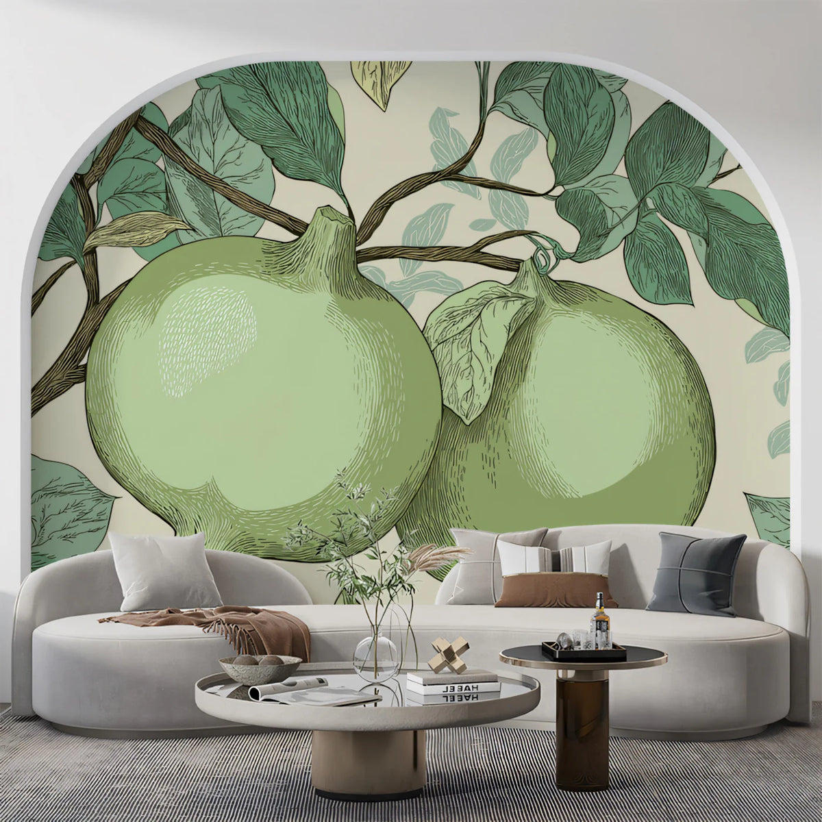Pomegranate Orchard Mural Wallpaper — Vintage Botanical Illustration Mural Wallpaper - room preview 02