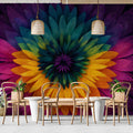 Psychedelic Floral Close-up Mural Wallpaper High Texture, Neon Rainbow, Abstract Mandala Art Mural Wallpaper - room preview 02