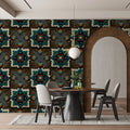 Southwestern Diamond Motif Mural Wallpaper — Rustic Folk Art Print Mural Wallpaper - room preview 02