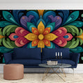 Symmetrical Floral Abstract Mural Wallpaper — Modern Rainbow Motif Mural Wallpaper - room preview 02