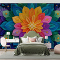 Vibrant Abstract Mandala Mural Wallpaper — Layered Petal Art Mural Wallpaper - room preview 02