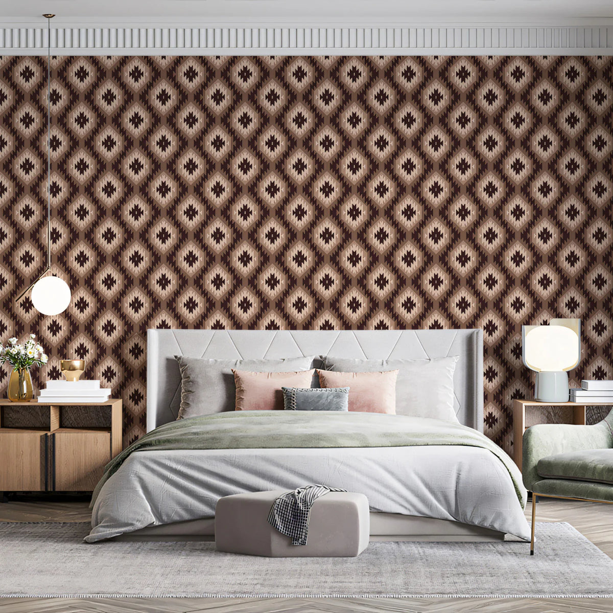 Kilim Diamond Weave Mural Wallpaper — Earthy Geometric Print Mural Wallpaper - room preview 02