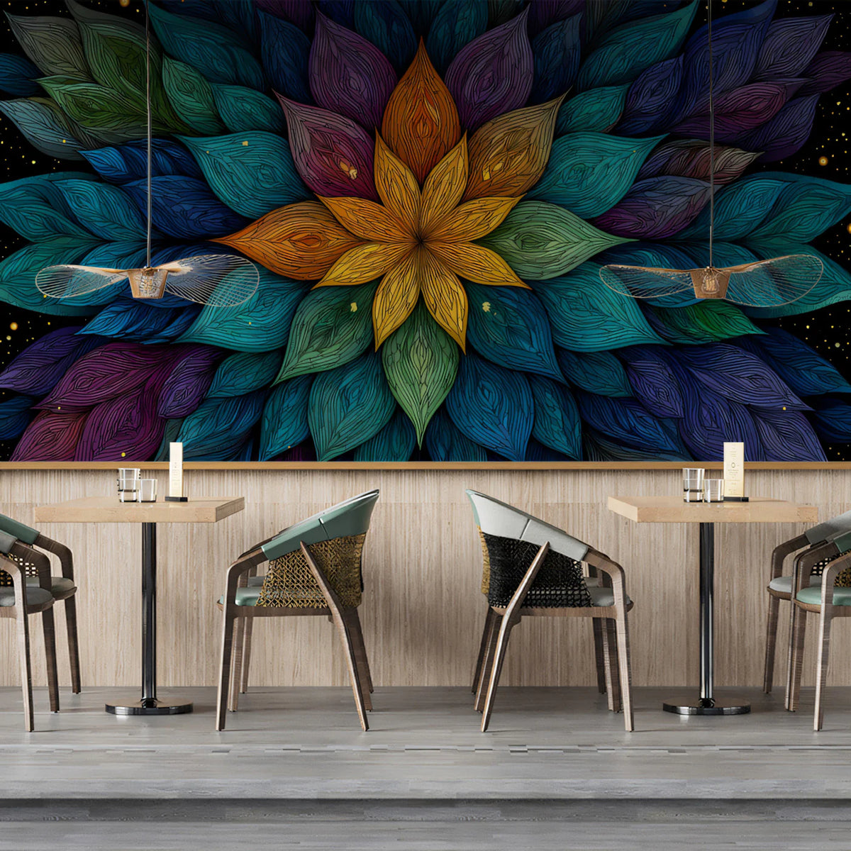 Cosmic Mandala Mural Wallpaper — Jeweled Petal Art Mural Wallpaper - room preview 02