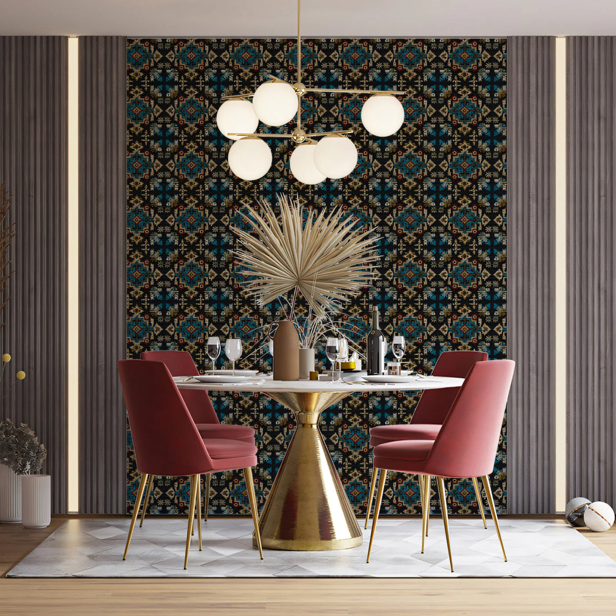 Tapestry Geometric Diamond Mural Wallpaper — Dark Jewel Tone Print Mural Wallpaper - room preview 02