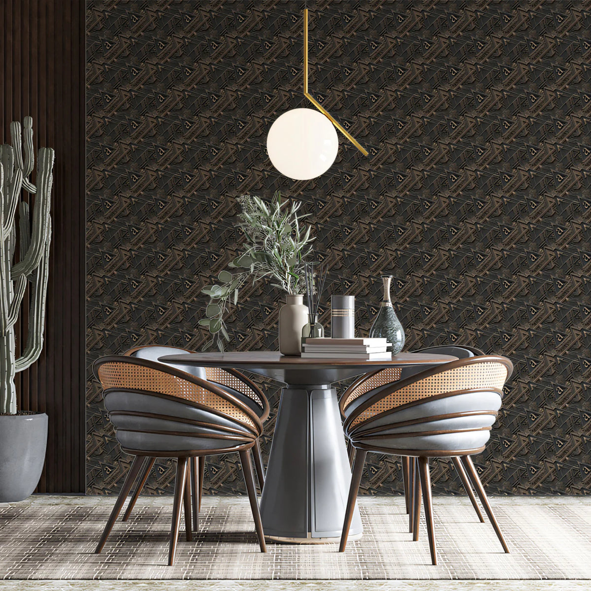 Micro Geometric Diagonal Mural Wallpaper — Dark Earthy Texture Mural Wallpaper - room preview 02