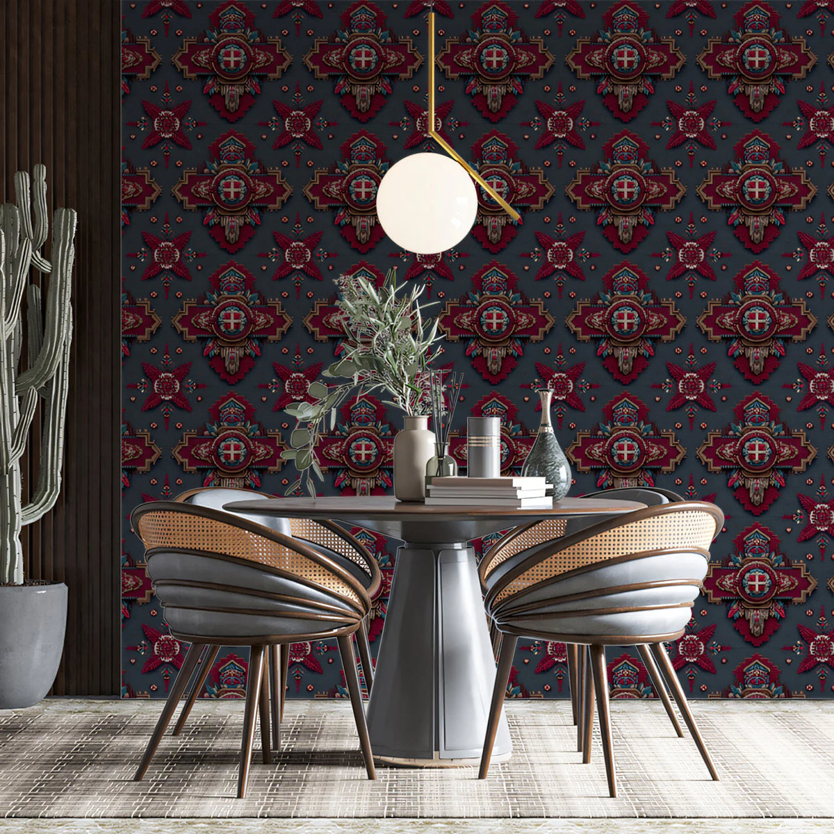 Ottoman Brocade Mural Wallpaper — Traditional Ornate Medallion Print Mural Wallpaper - room preview 02