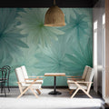 Starburst Botanical Mural Wallpaper — Cool Mint and Teal Line Art Mural Wallpaper - room preview 02