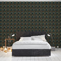 Star Mosaic Geometric Mural Wallpaper —Dark Teal and Ochre Mural Wallpaper - room preview 02