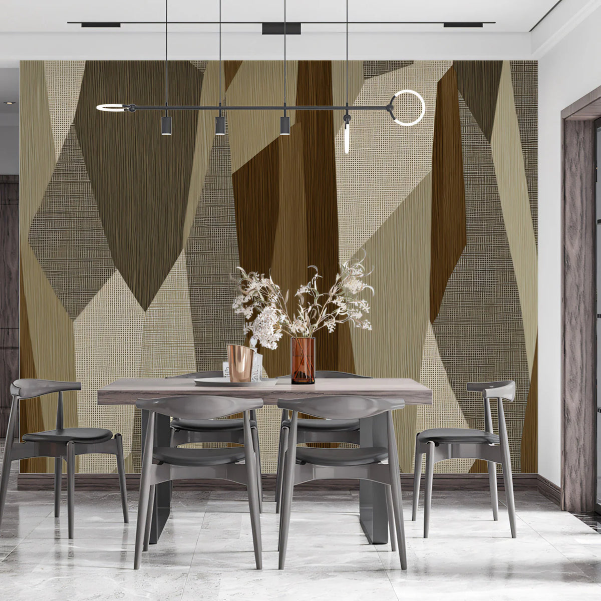 Abstract Geometric Patchwork Mural Wallpaper in Earth Tones Mural Wallpaper - room preview 02