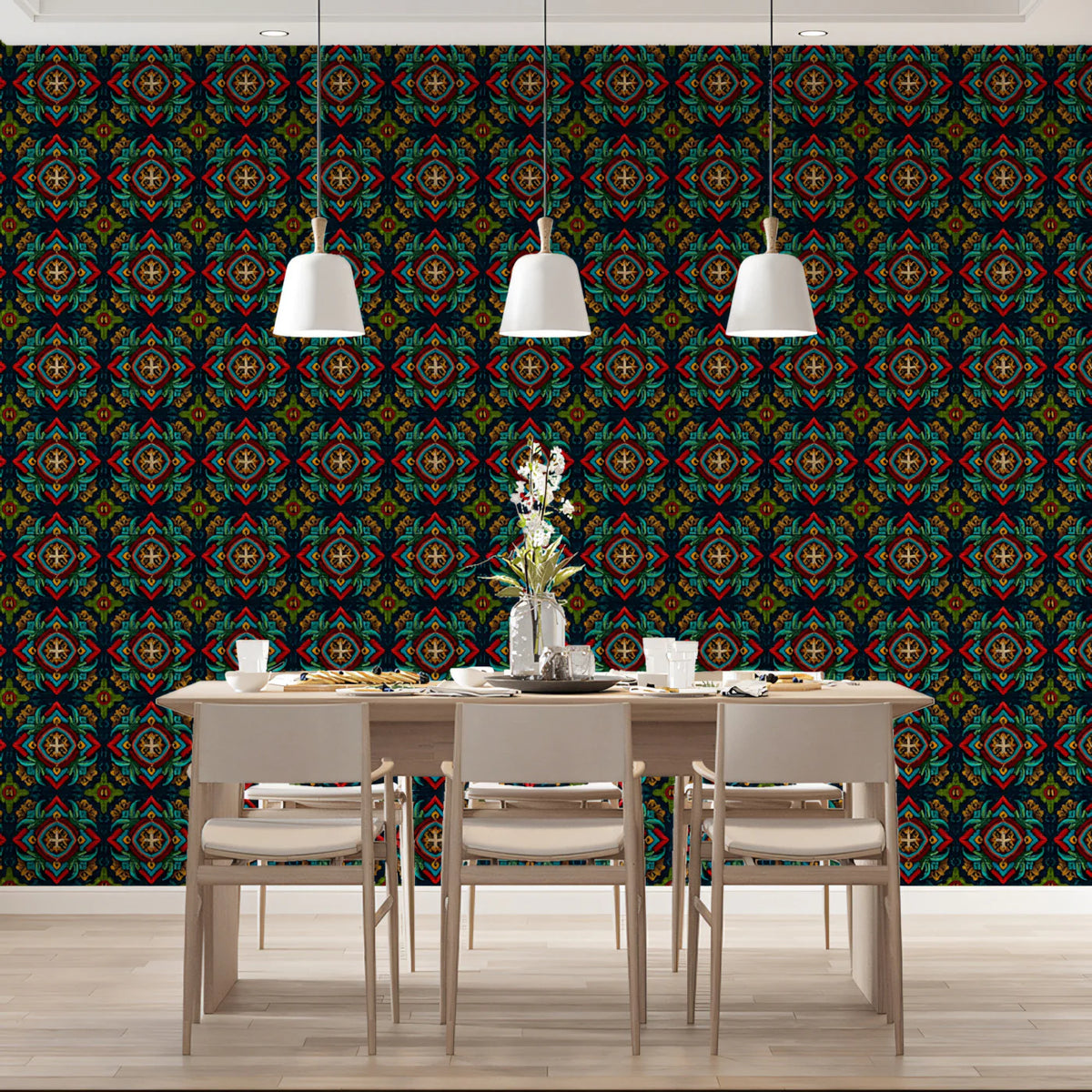 Micro Cross Floral Mural Wallpaper — Traditional Brocade Pattern Mural Wallpaper - room preview 02