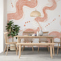 Terracotta Wavy Line Mural Wallpaper — Modern Minimalist Art Mural Wallpaper - room preview 02