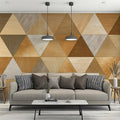 Geometric Wood Triangle Mural Wallpaper —Modern Mosaic Mural Wallpaper - room preview 02